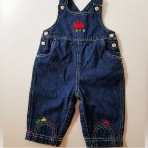 2001 Vintage Gymboree Kids Denim Overalls with Car Embroidery